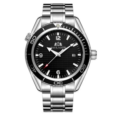 Automaatne tuulega mehaaniline roostevabast terasest rihm Lihtne oranž sinine raam kuupäev ärimeeste käekell