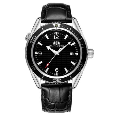 Automaatne tuulega mehaaniline roostevabast terasest rihm Lihtne oranž sinine raam kuupäev ärimeeste käekell