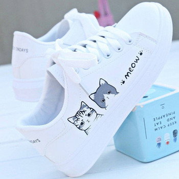 2022 Νέα άφιξη Μόδα με κορδόνια Γυναικεία αθλητικά παπούτσια Γυναικεία καθημερινά παπούτσια με στάμπα καλοκαιρινά γυναικεία παπούτσια Pu Cute παπούτσια για γάτες Zapatillas Mujer