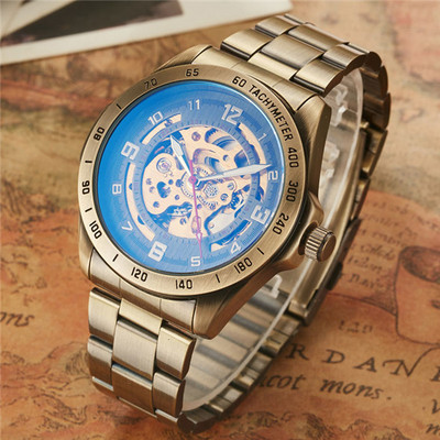 Retro stiliaus vyriškas automatinis mechaninis laikrodis Skeleton Steampunk natūralios odos apyrankė Vyriški savaime susisukantys rankiniai laikrodžiai Vyriški Reloj