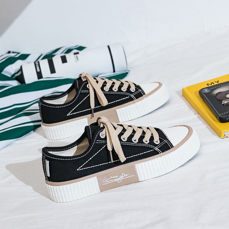 Mélyen dekoltált vászoncipő nőknek, 2021. ősz, új divat, vulkanizált cipők női lapos, alkalmi tornacipők, fűzős kis fehér cipők