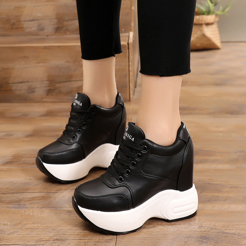 Moteriški auliniai batai, 2020 m. rudens PU odiniai batai, moteriški batai su platforma, padidintas aukštis, 11 CM, stori padai, balti batai