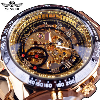 Nugalėtojas Mechaninis sportinio dizaino rėmelis Auksinis laikrodis Vyriški laikrodžiai Populiariausi prabangūs „Montre Homme“ laikrodis vyriškas automatinis skeleto laikrodis