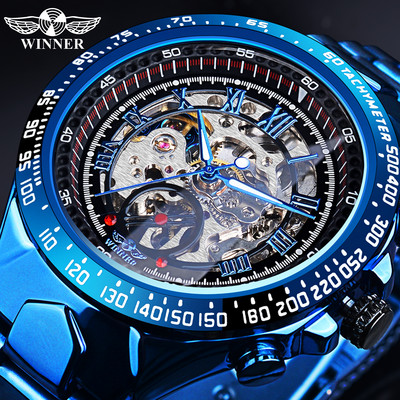 Nugalėtojas Mechaninis sportinio dizaino rėmelis Auksinis laikrodis Vyriški laikrodžiai Populiariausi prabangūs „Montre Homme“ laikrodis vyriškas automatinis skeleto laikrodis
