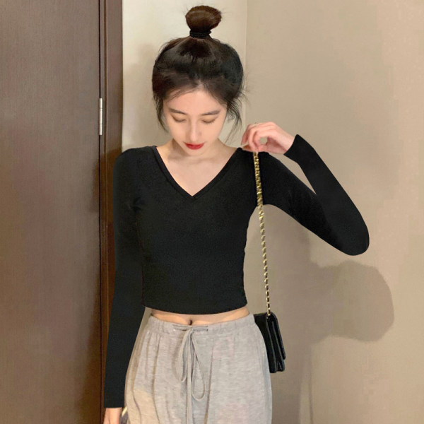 Női rövid blúz V-nyakkal, két színben