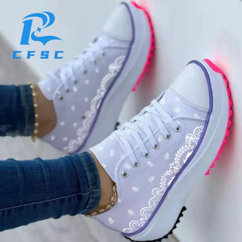 Γυναικεία casual αθλητικά παπούτσια 2022 Νέο γυναικείο μοτίβο καμβάς Αθλητικά ελαφριά παπούτσια Επίπεδα κορδόνια για ενήλικες Zapatillas Mujer Chaussure Femme