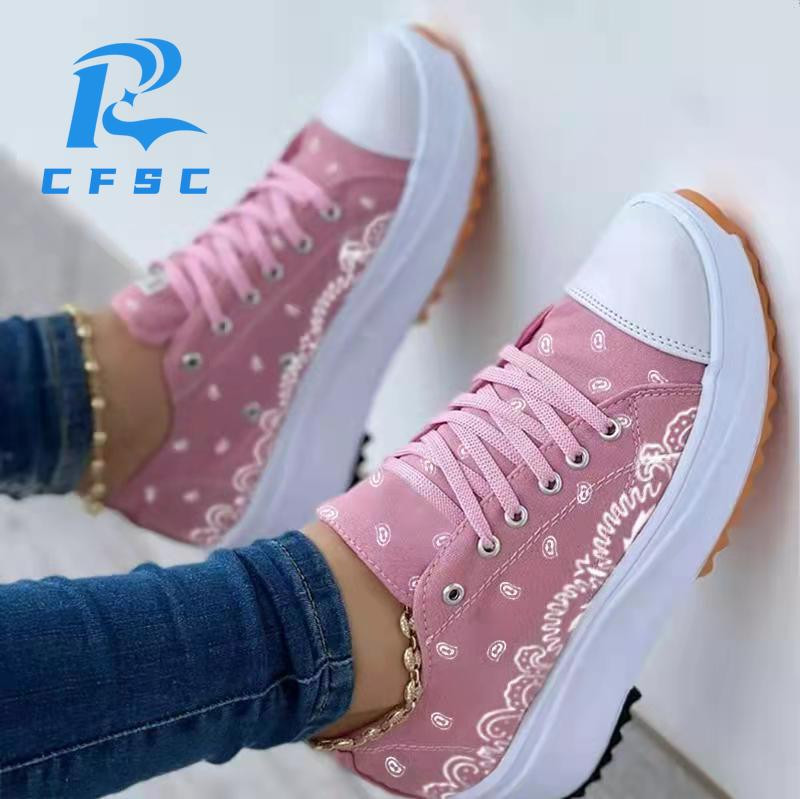 Γυναικεία casual αθλητικά παπούτσια 2022 Νέο γυναικείο μοτίβο καμβάς Αθλητικά ελαφριά παπούτσια Επίπεδα κορδόνια για ενήλικες Zapatillas Mujer Chaussure Femme