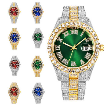 Мъжки часовници Relogio Masculino Луксозен кварцов часовник от неръждаема стомана Диамант Моден светещ часовник Подарък Часовник Календар 2021