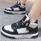 Naiste kõrge ülaosaga hingavad tossud kevad-sügismood PU-jalatsid Naiste paksud kingad Tenis Naiste valged vabaajajalatsid