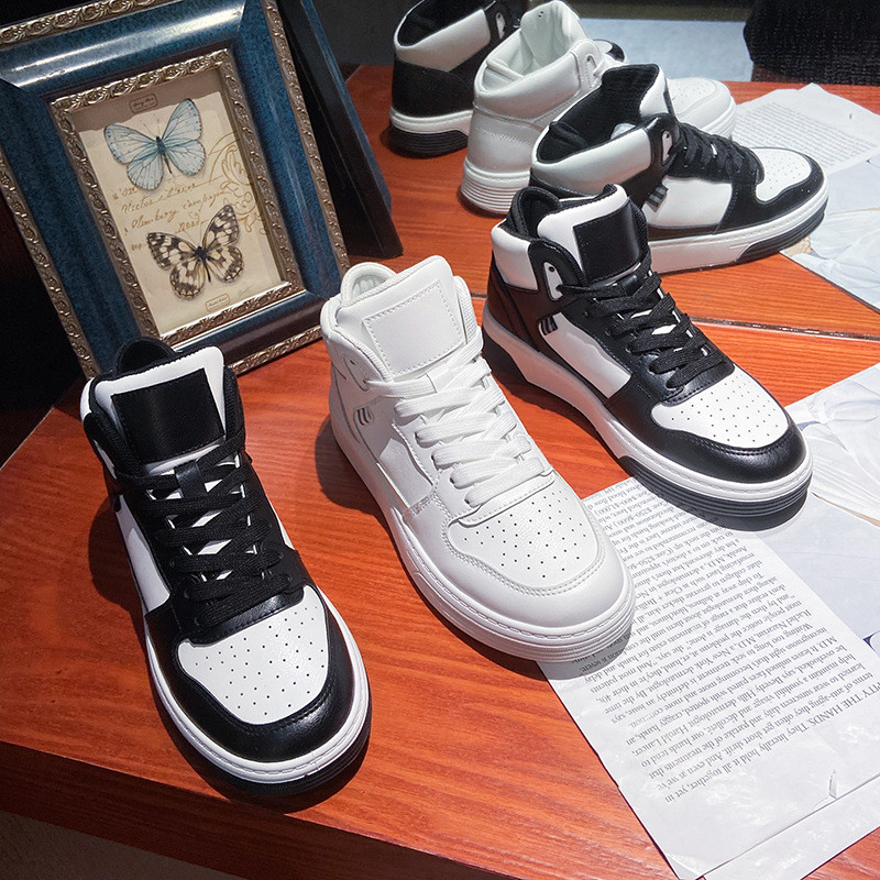 Naiste kõrge ülaosaga hingavad tossud kevad-sügismood PU-jalatsid Naiste paksud kingad Tenis Naiste valged vabaajajalatsid