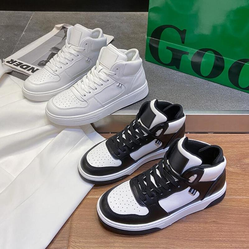 Naiste kõrge ülaosaga hingavad tossud kevad-sügismood PU-jalatsid Naiste paksud kingad Tenis Naiste valged vabaajajalatsid