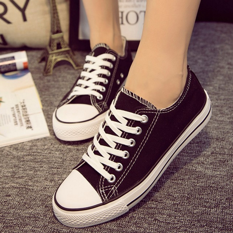 Női Vulcanize Cipők Vászon Cipők Divat Fűzős Solid Lovers Pár Cipők Gumi lapos őszi alkalmi cipők