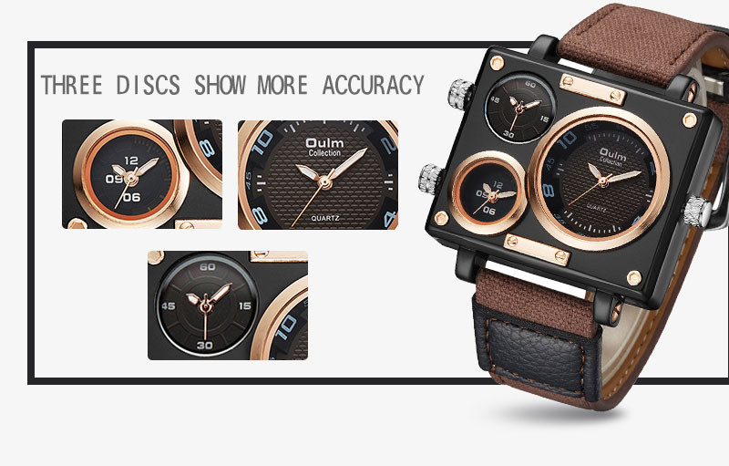 Modni kvarcni sat Muški sportski vojni sat Pilot Army Oversize 3 vremenske zone Pravokutni ručni sat za muškarce Platneni najlonski remen