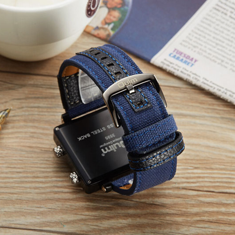 Modni kvarcni sat Muški sportski vojni sat Pilot Army Oversize 3 vremenske zone Pravokutni ručni sat za muškarce Platneni najlonski remen