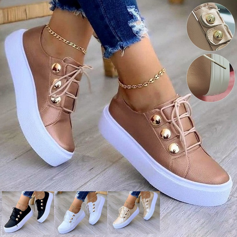 Vabaajajalatsid Naiste ümara varba paksuse tallaga nahast tossud, nööriga tennis, naiste jalanõud, naiste kingad, kevad 2022, suur suurus 43