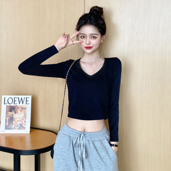 Bluza de dama model nou cu decolteu ascutit - culoare albastru si alb