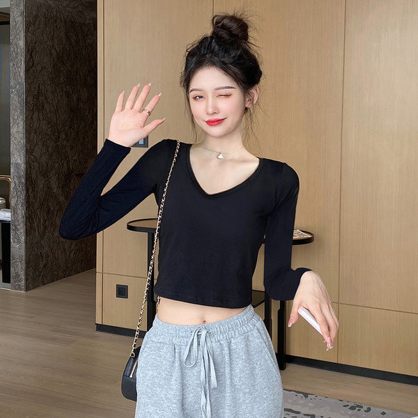 Bluza de dama model nou cu decolteu ascutit - culoare albastru si alb