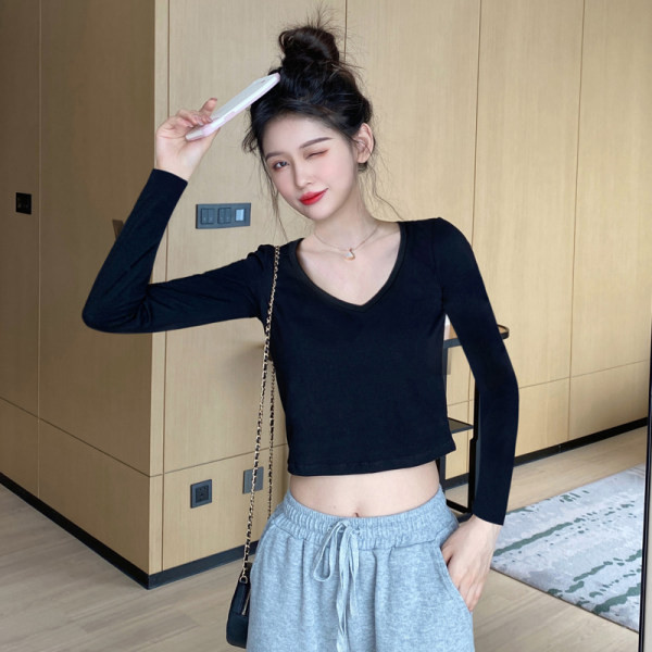 Bluza de dama model nou cu decolteu ascutit - culoare albastru si alb