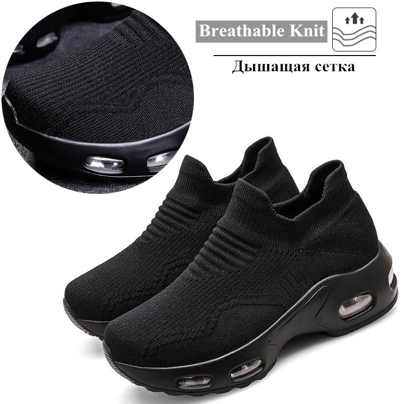 Șosete tricotate pentru femei, pantofi pentru femei, pantofi pentru femei, pantofi casual cu platformă elastică cu pană, pantofi cu slip On, pantofi groși, mărime mare 35-43