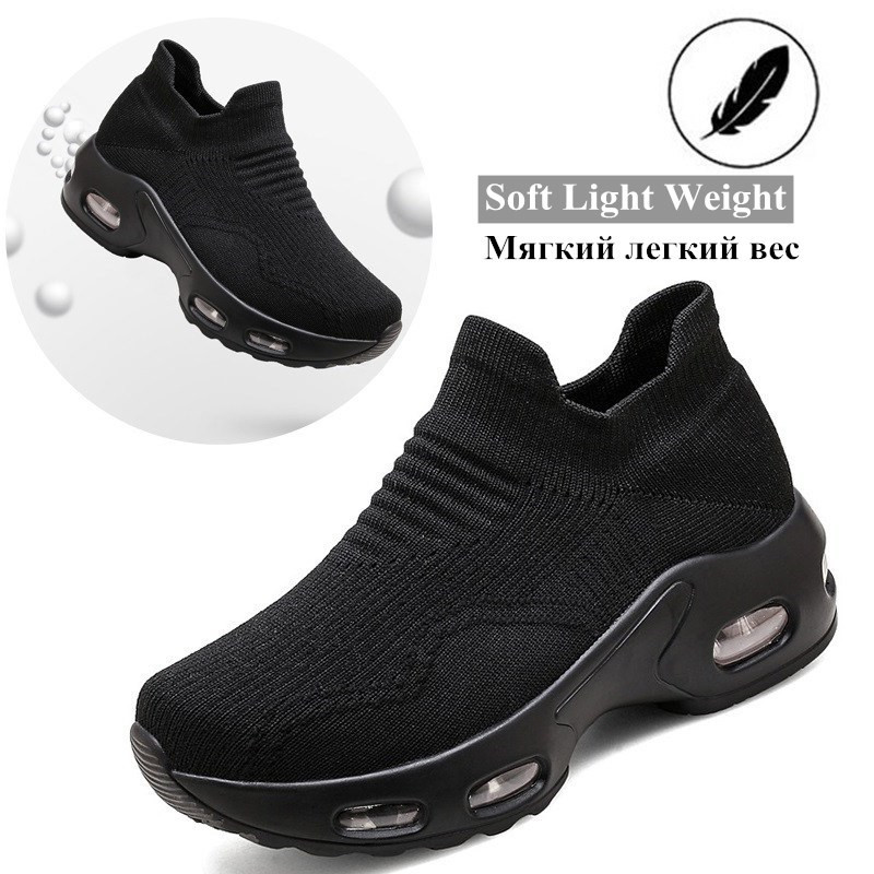 Șosete tricotate pentru femei, pantofi pentru femei, pantofi pentru femei, pantofi casual cu platformă elastică cu pană, pantofi cu slip On, pantofi groși, mărime mare 35-43