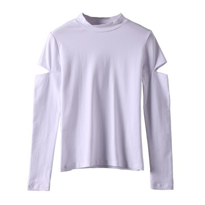 Naiste ühevärviline kõrge krae ja suurejooneliste varrukatega pluus