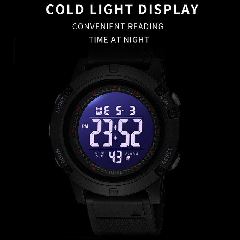 SMAEL välistingimustes kasutatavad spordikellad veekindel digikell meestele Moodne LED-valgustiga stopper multifunktsionaalne randmekell meeste kell
