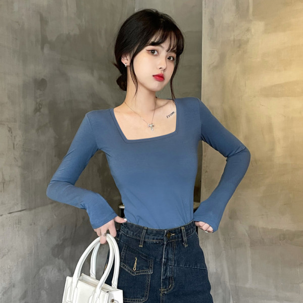 Naiste vabaaja pluus kandilise kaelusega