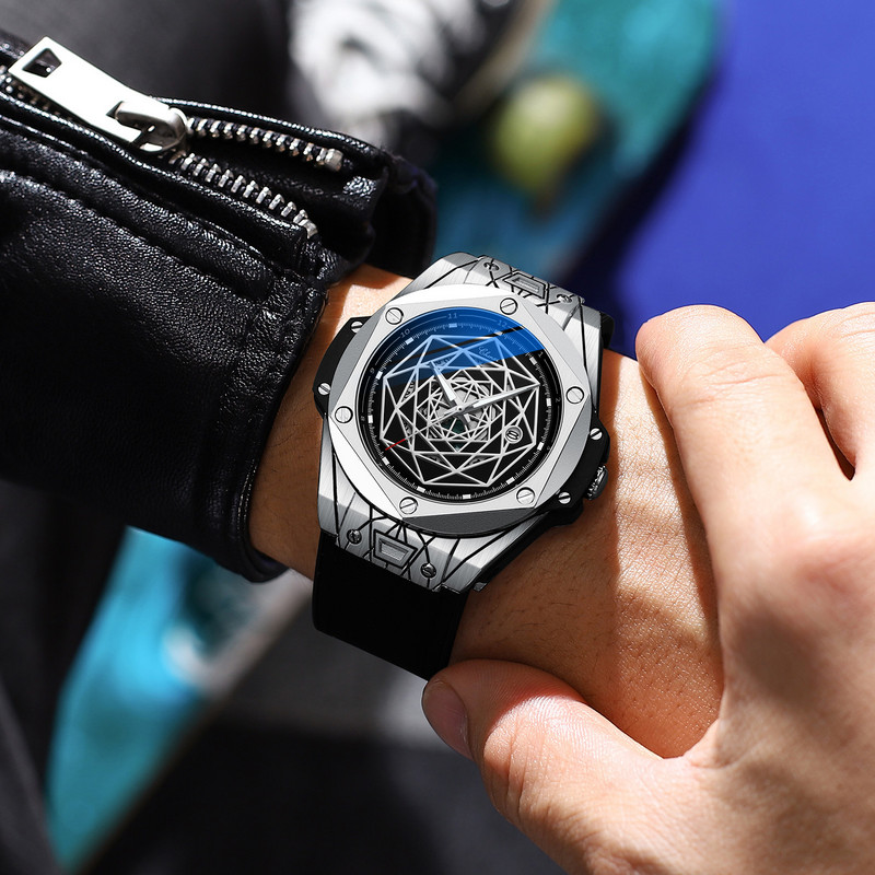 Nagy számlapú, valódi bőr karóra Férfi Stílusos Fekete csillag Divat Üzleti CHENXI Top márka férfi karórák Vízálló naptár
