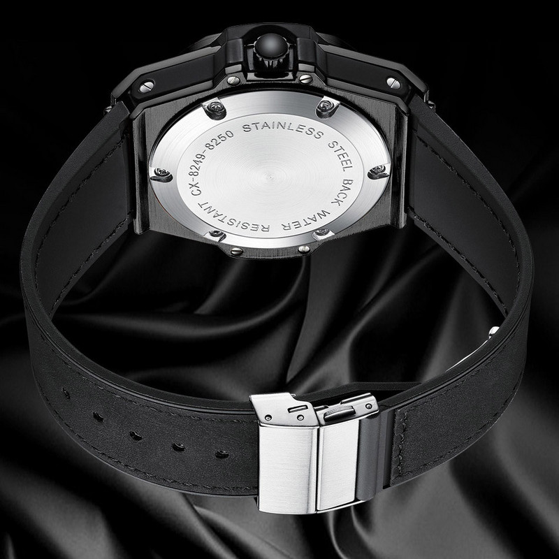 Nagy számlapú, valódi bőr karóra Férfi Stílusos Fekete csillag Divat Üzleti CHENXI Top márka férfi karórák Vízálló naptár