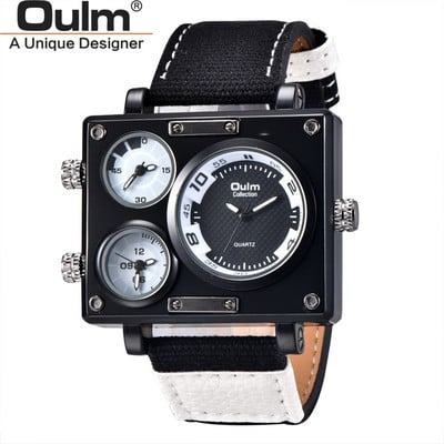 Oulm 3595 Green kariniai laikrodžiai vyriški prabangūs prekių ženklai trijų laiko zonų rankinis vyriškas kvarcinis laikrodis vyriškas kasdienis audinio laikrodis