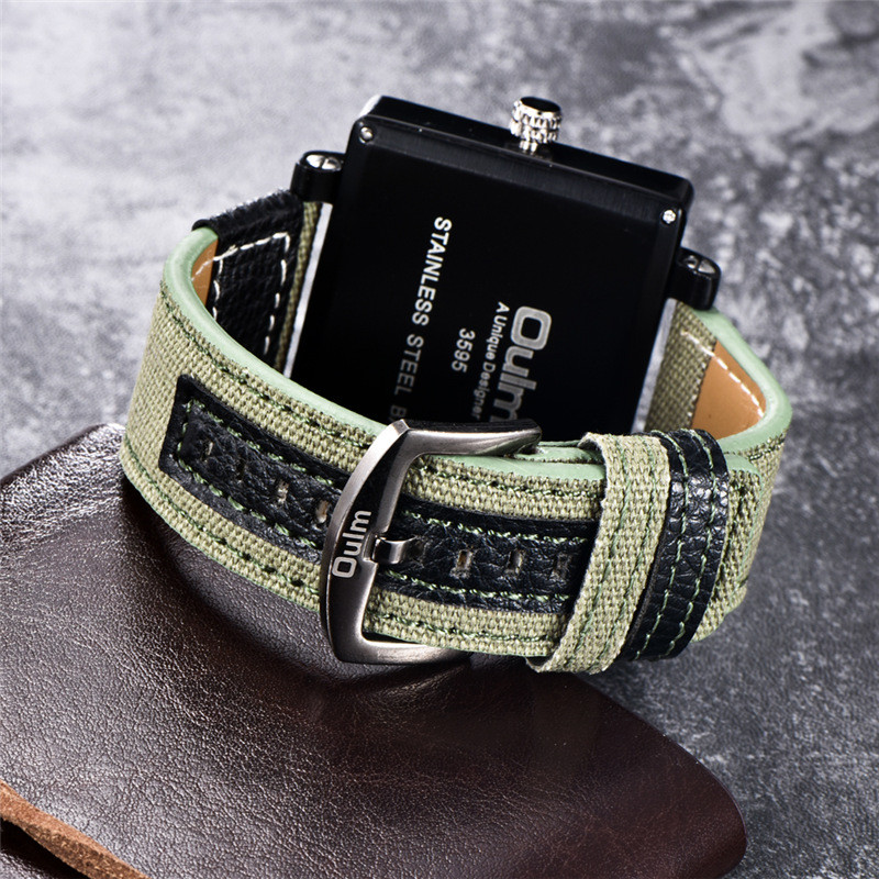 Oulm 3595 Green kariniai laikrodžiai vyriški prabangūs prekių ženklai trijų laiko zonų rankinis vyriškas kvarcinis laikrodis vyriškas kasdienis audinio laikrodis