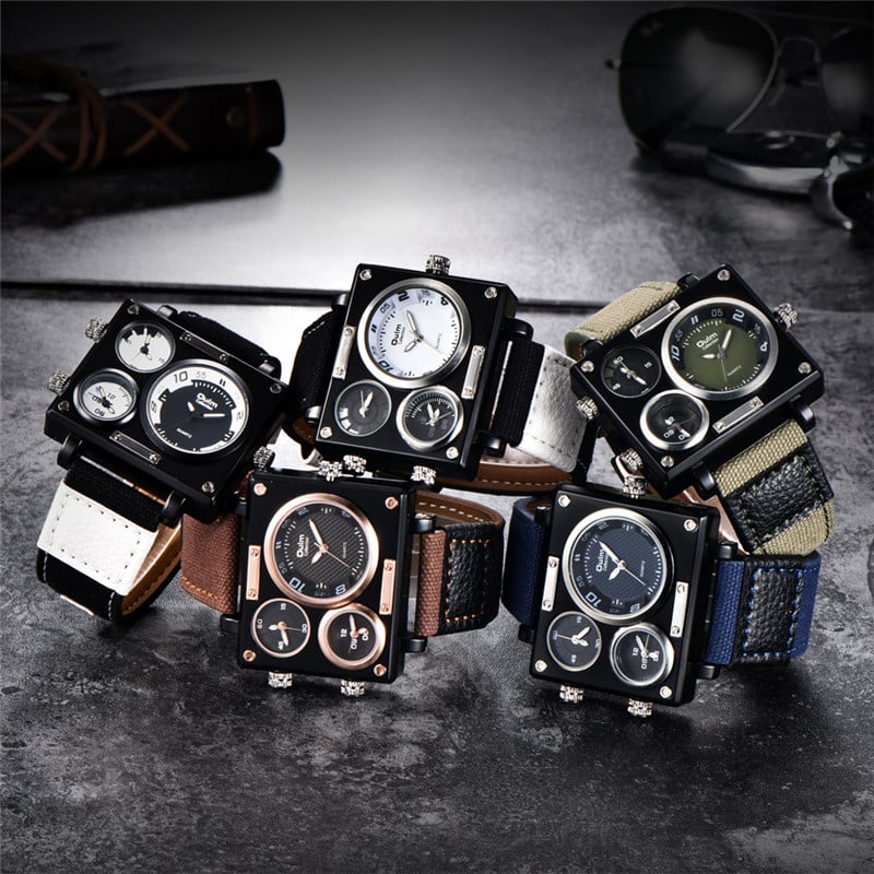 Oulm 3595 Green kariniai laikrodžiai vyriški prabangūs prekių ženklai trijų laiko zonų rankinis vyriškas kvarcinis laikrodis vyriškas kasdienis audinio laikrodis