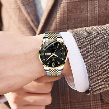 Мъжки часовник от неръждаема стомана с най-високо качество Луксозен бутон със скрита закопчалка Водоустойчива светеща дата Седмица Спортни ръчни часовници