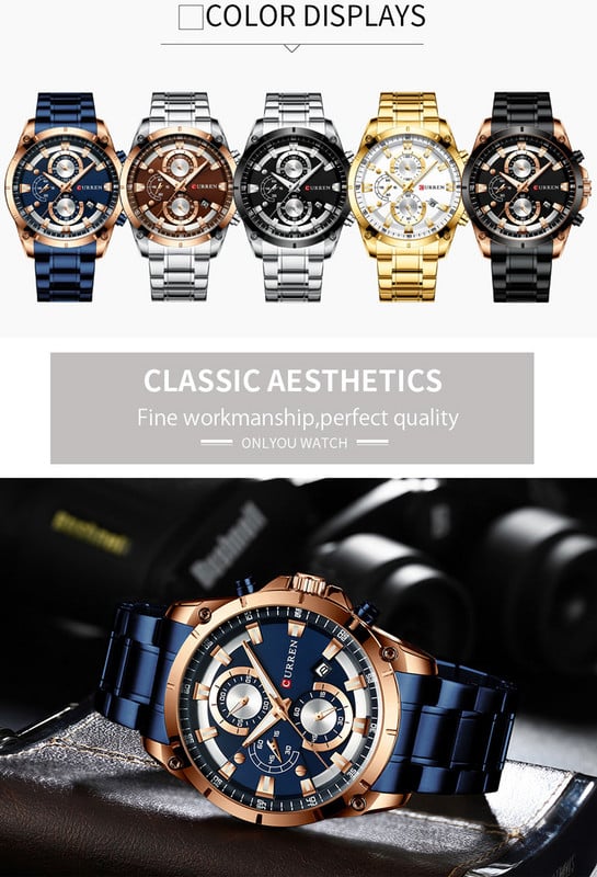 CURREN Sport meeste käekell veekindel kronograaf meeste kell Military Army Top brändi luksuslik kuldne roostevabast terasest meeste kell 8360