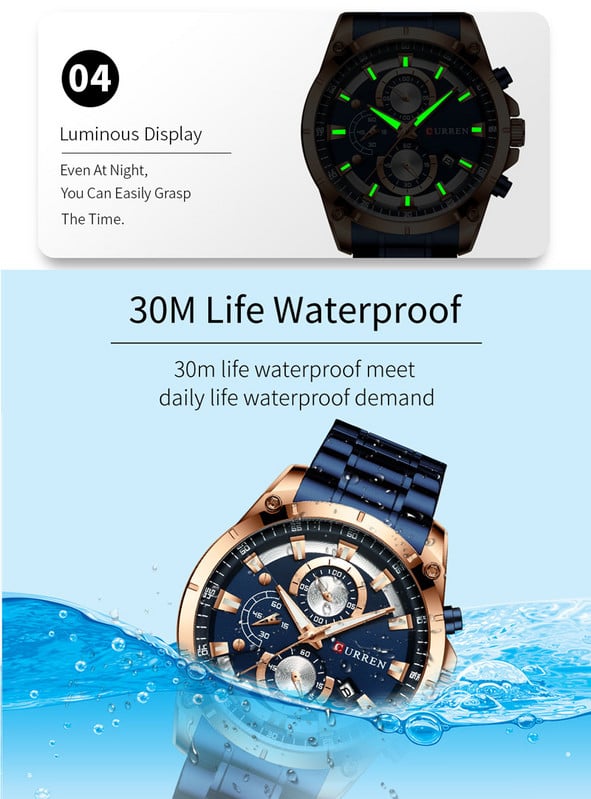 CURREN Sport meeste käekell veekindel kronograaf meeste kell Military Army Top brändi luksuslik kuldne roostevabast terasest meeste kell 8360