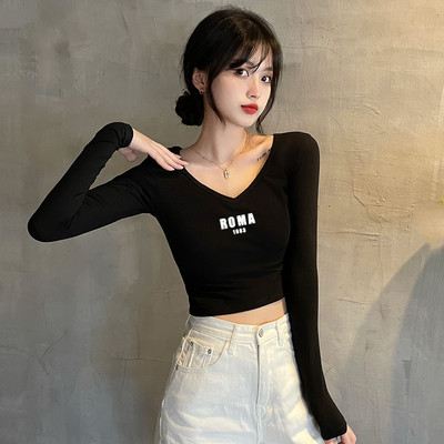 Naiste V-kaelusega lühike pikkade varrukatega pluus