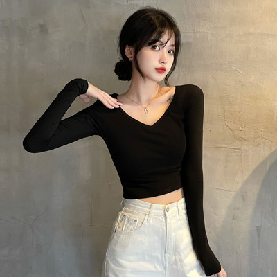 Naiste V-kaelusega lühike pikkade varrukatega pluus