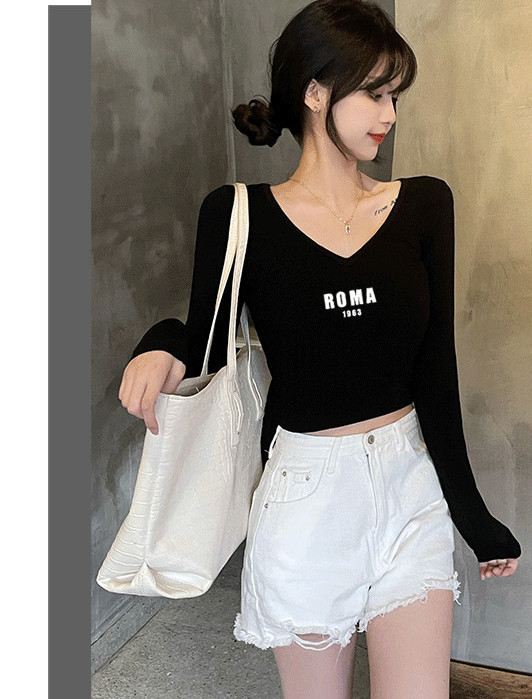 Naiste V-kaelusega lühike pikkade varrukatega pluus