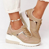 Moteriški sportbačiai su pleištiniais suvarstomi sportiniai batai Moteriški vulkanizuoti batai Laisvalaikio platformos moteriški sportbačiai Patogūs moteriški batai