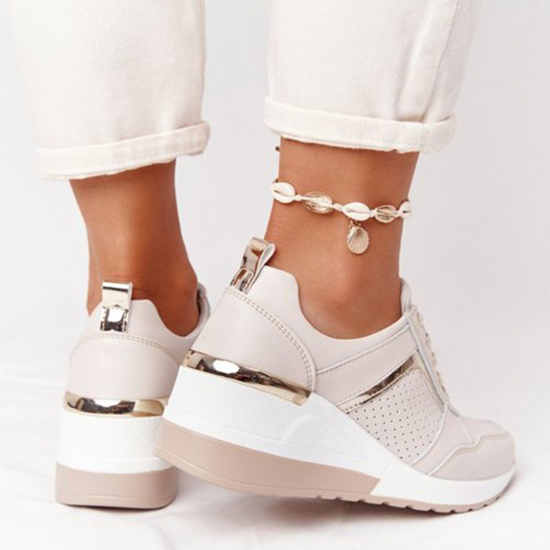 Moteriški sportbačiai su pleištiniais suvarstomi sportiniai batai Moteriški vulkanizuoti batai Laisvalaikio platformos moteriški sportbačiai Patogūs moteriški batai