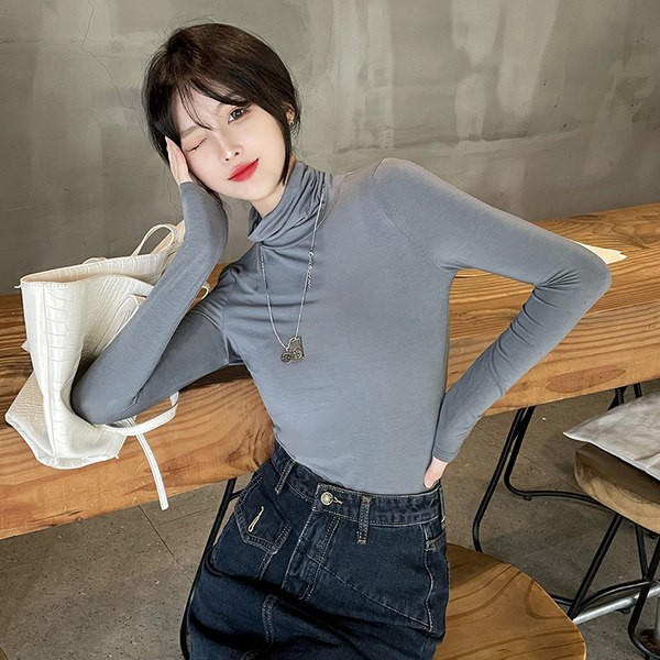 Naiste ühevärviline pikkade varrukate ja polokraega pluus