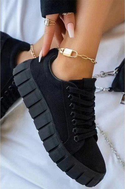 Naiste lõuendjalatsid Platvormiga tossud Ühevärvilised paelad Paksu tallaga vabaajajalatsid Disainkingad Tenis Feminino Zapatos De Mujer