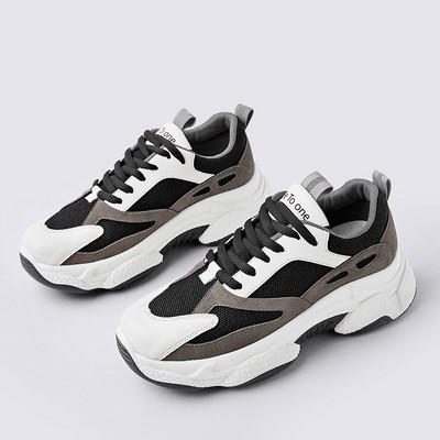 2020-as Chunky Női tornacipő 6 cm Megnövelt, vastag aljú platform Női alkalmi cipők Légáteresztő hálós cipők Női bézs