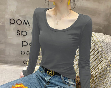 Ühevärviline ümara kaelusega pikkade varrukatega pluus naistele