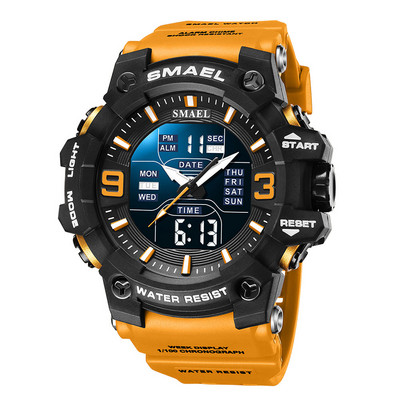 SMAEL kettős idejű digitális férfi karóra divatos sportórák vízálló kronográf elektronikus karóra automatikus dátumjelző 8049