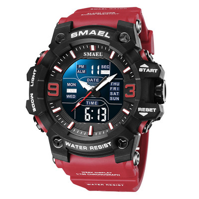 SMAEL kettős idejű digitális férfi karóra divatos sportórák vízálló kronográf elektronikus karóra automatikus dátumjelző 8049