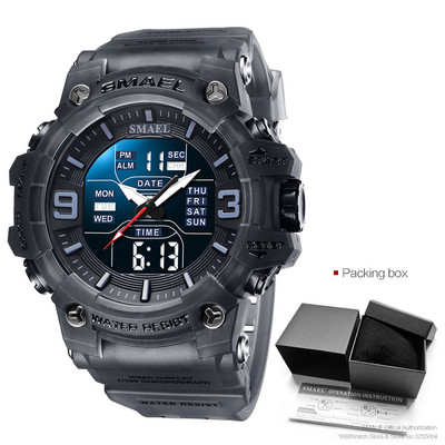 SMAEL kettős idejű digitális férfi karóra divatos sportórák vízálló kronográf elektronikus karóra automatikus dátumjelző 8049