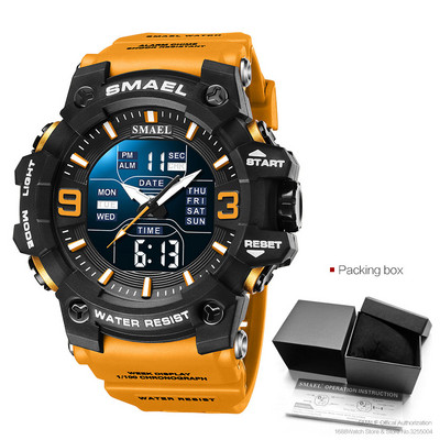 SMAEL kettős idejű digitális férfi karóra divatos sportórák vízálló kronográf elektronikus karóra automatikus dátumjelző 8049