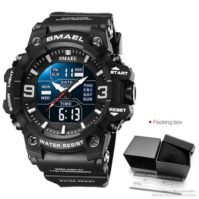 SMAEL kettős idejű digitális férfi karóra divatos sportórák vízálló kronográf elektronikus karóra automatikus dátumjelző 8049
