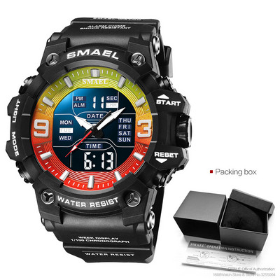 SMAEL kettős idejű digitális férfi karóra divatos sportórák vízálló kronográf elektronikus karóra automatikus dátumjelző 8049